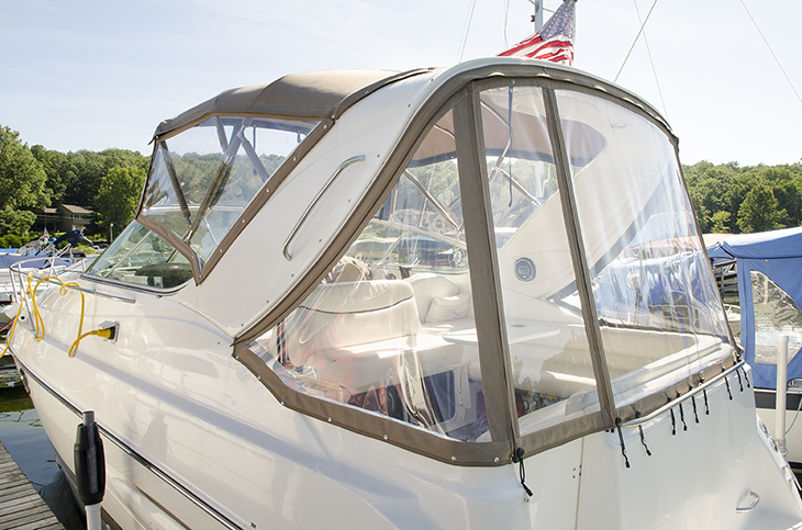 Outdoor clear vinyl use on a boat.